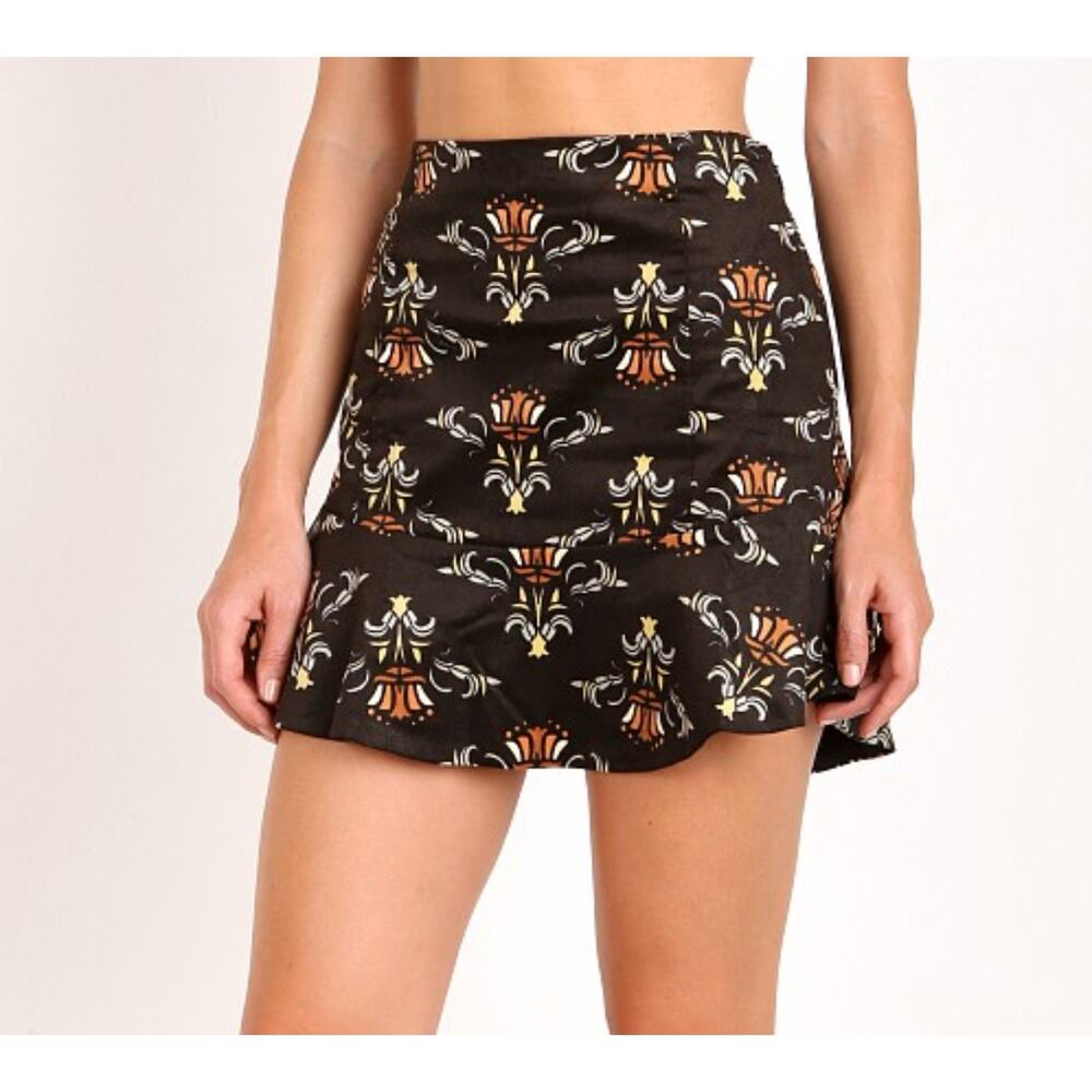 Free People Floral Black Corduroy Roll With Us Skirt Women's 2